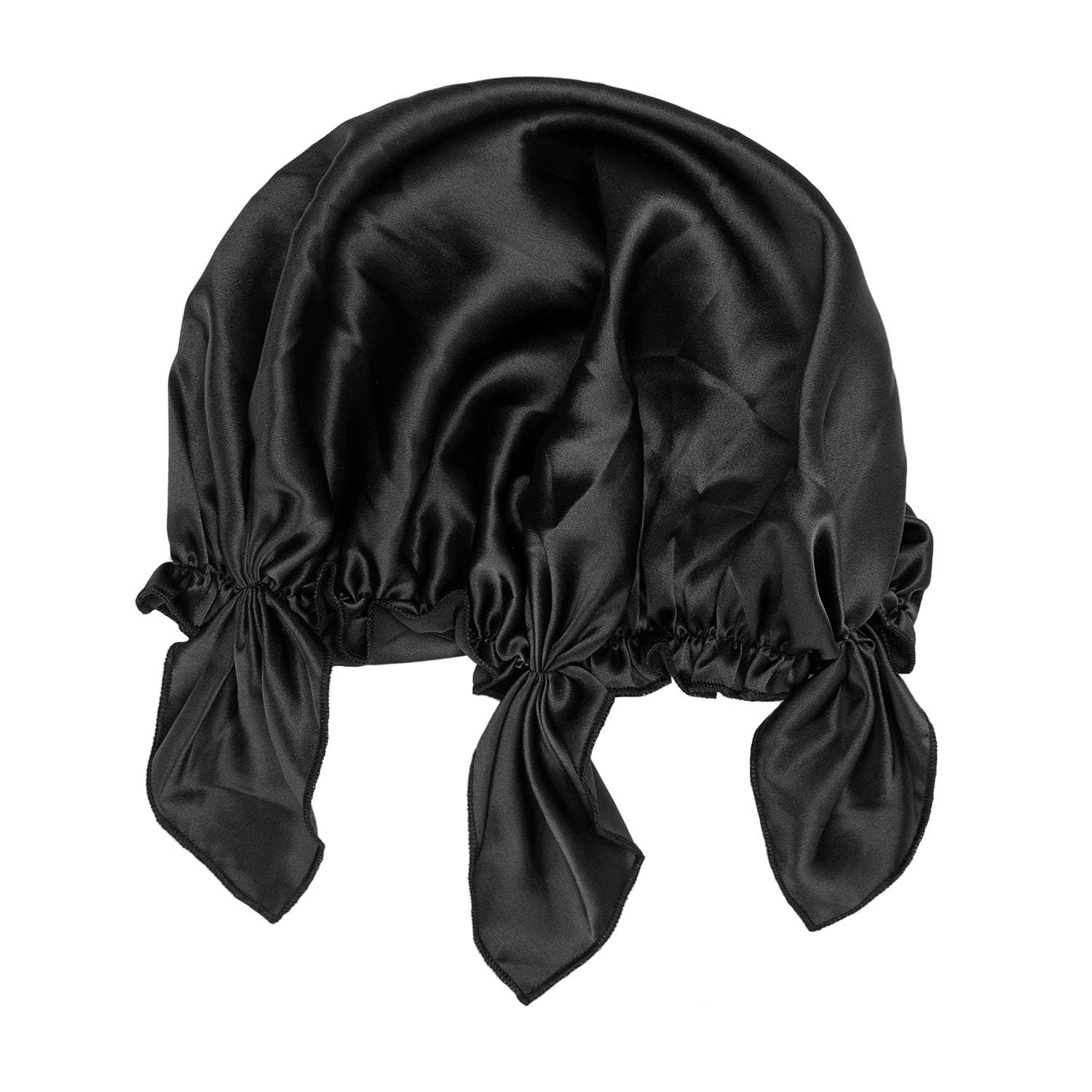 TRHDFW Mulberry Silk Night Sleep Cap Bonnet for Hair Loss Women Silk Hair Wrap 19 Momme Soft with Adjustable Elastic Ribbon Black