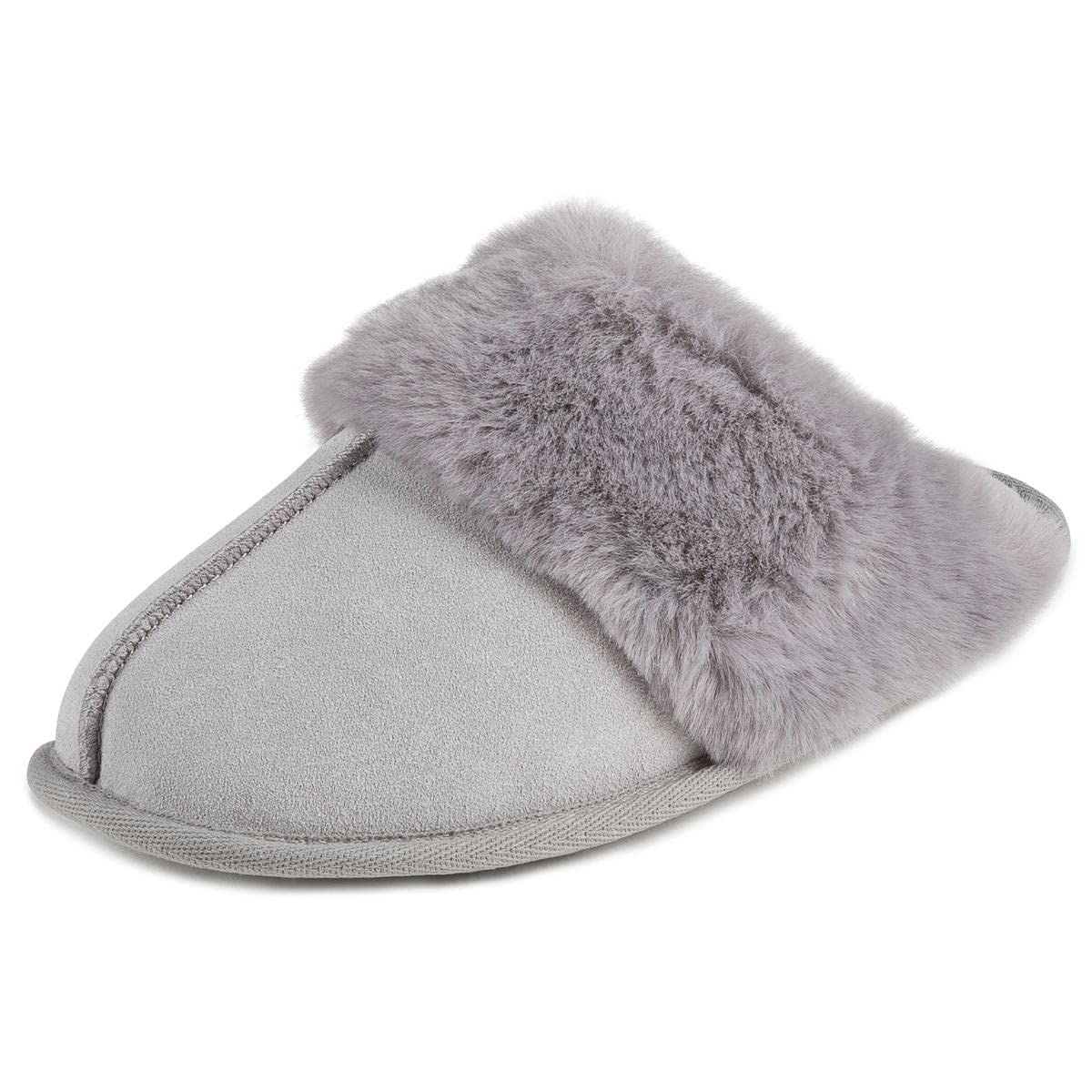 Isotoner Ladies Real Suede Mule with Fur Cuff