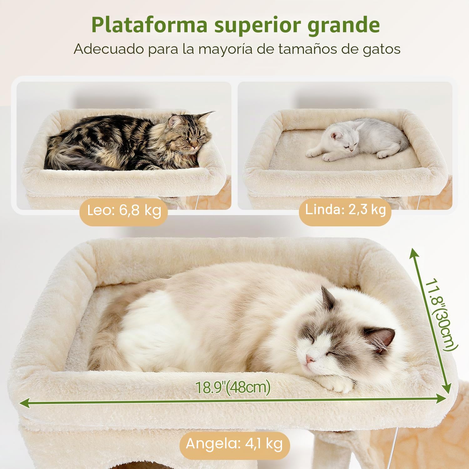 Globlazer Árbol Rascador Beige Esquinero Alto 168 cm con 3 Nidos, Grande Plataforma, Sisal Rascadores, Suave Cesta, Peluche Juguetes, Árbol Rascador Esquina Estable para 3-4 Gatos Adultos (F66, Beige)