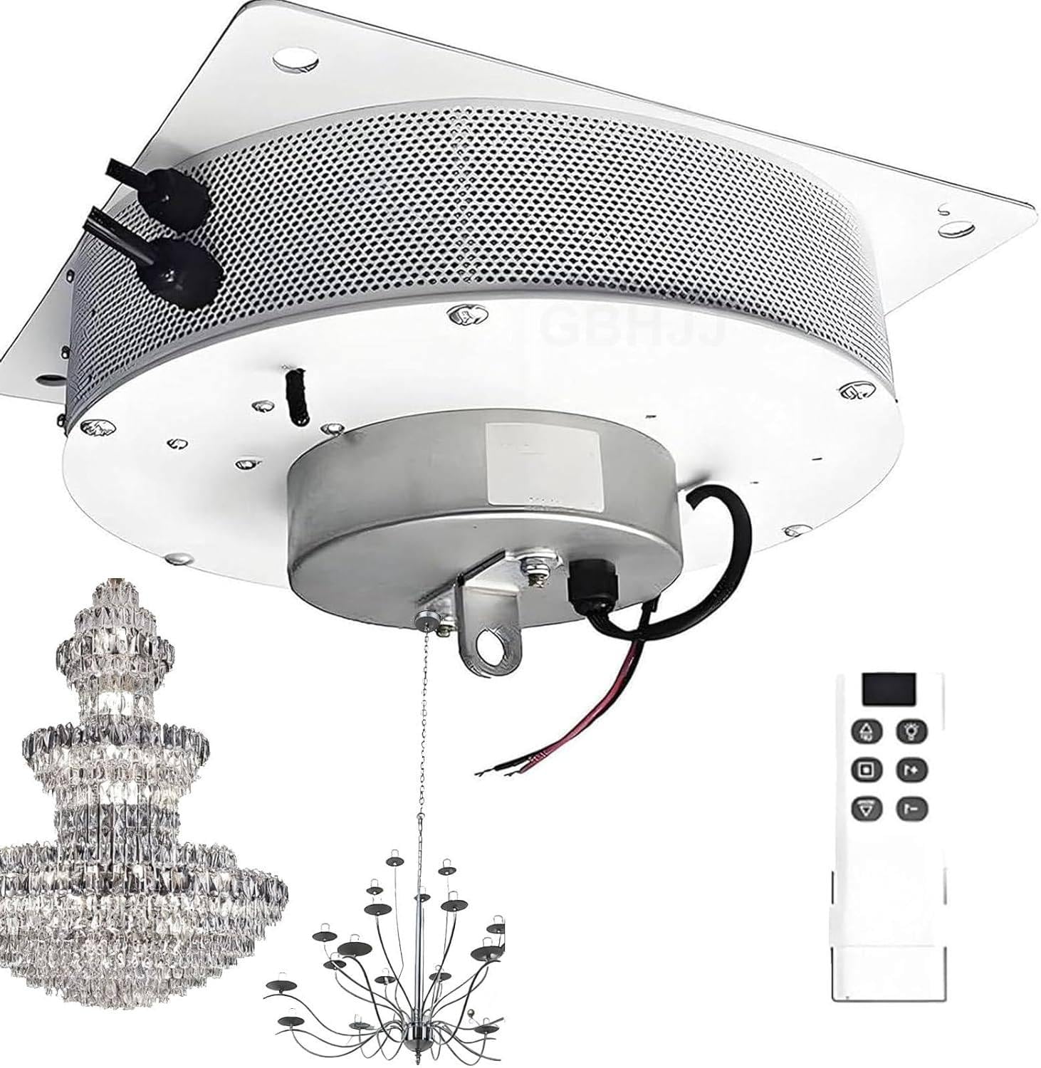 ByBoDi Chandelier Hoist Lifter System,Electric Motor Winch Lighting Lifting,2m/min Lifting Speed,Remote-Controlled for Lamp Cleaning Maintenance 80kg