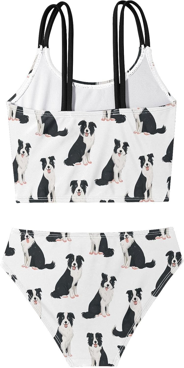 visesunny Girls Two Piece Swimsuits Cute Border Collie Girl's Bikini Sets Bathing Suits for Girls Size 5-12Y