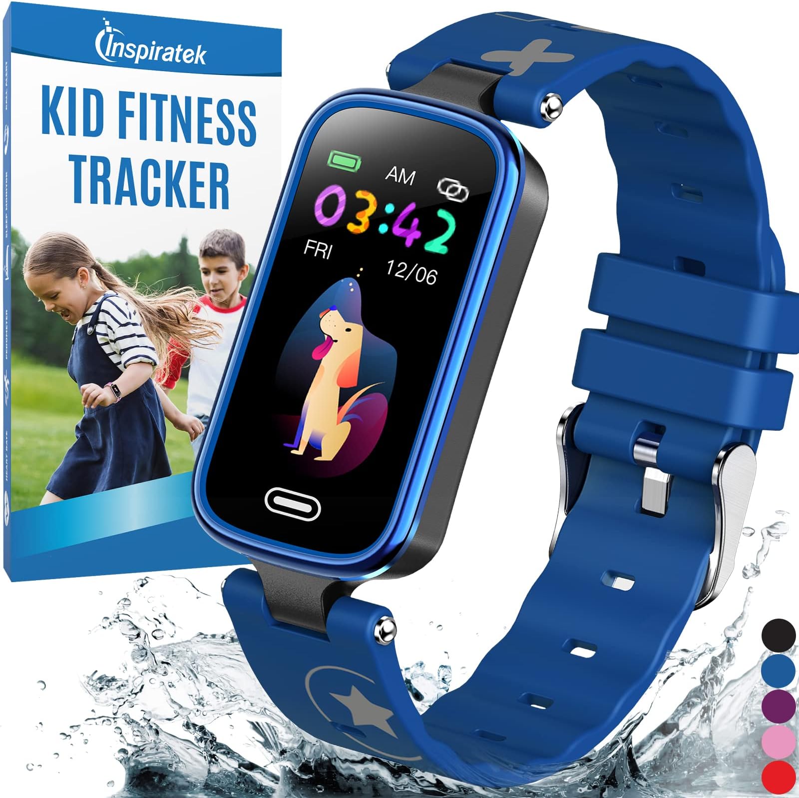 InspiratekKids Fitness Tracker for Age 5-16，2022 Upgraded Tracker Kids Watch，Waterproof Watch for Kids with Pedometer，Sleep Monitor & Calorie Counter，Fitness Watch for Kids Girls Boys Teen (Blue)