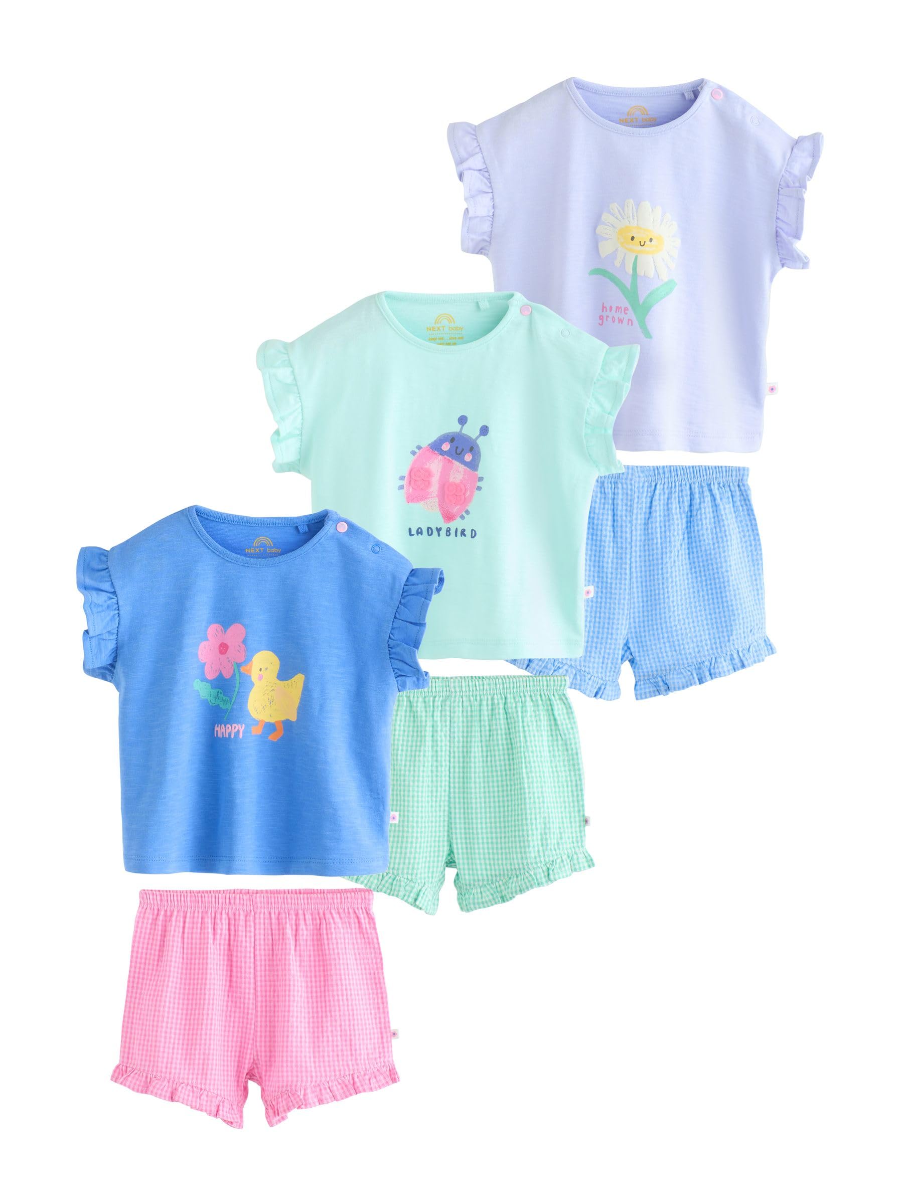 NEXT Baby Mädchen Baby Kurzarm-Oberteil und Shorts, 6-teiliges Set