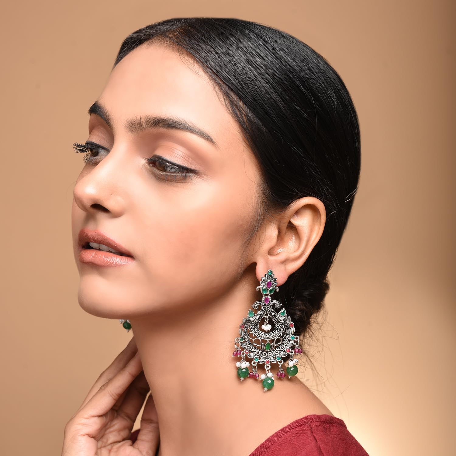 Silver Lightweight Peacock Beaded Earrings, Stylish Jewellery