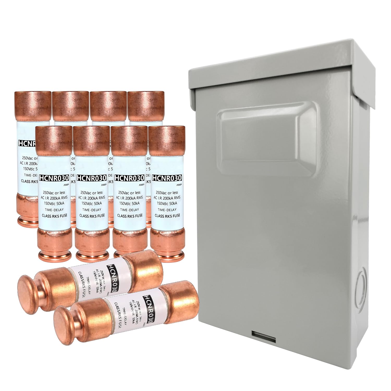 Z ZDS-30F 30A 240V Outdoor Pull-Out Disconnect Switch with (10-Pack) 30A RK5 Dual Element Time Delay Fuses - Complete HVAC Safety Kit