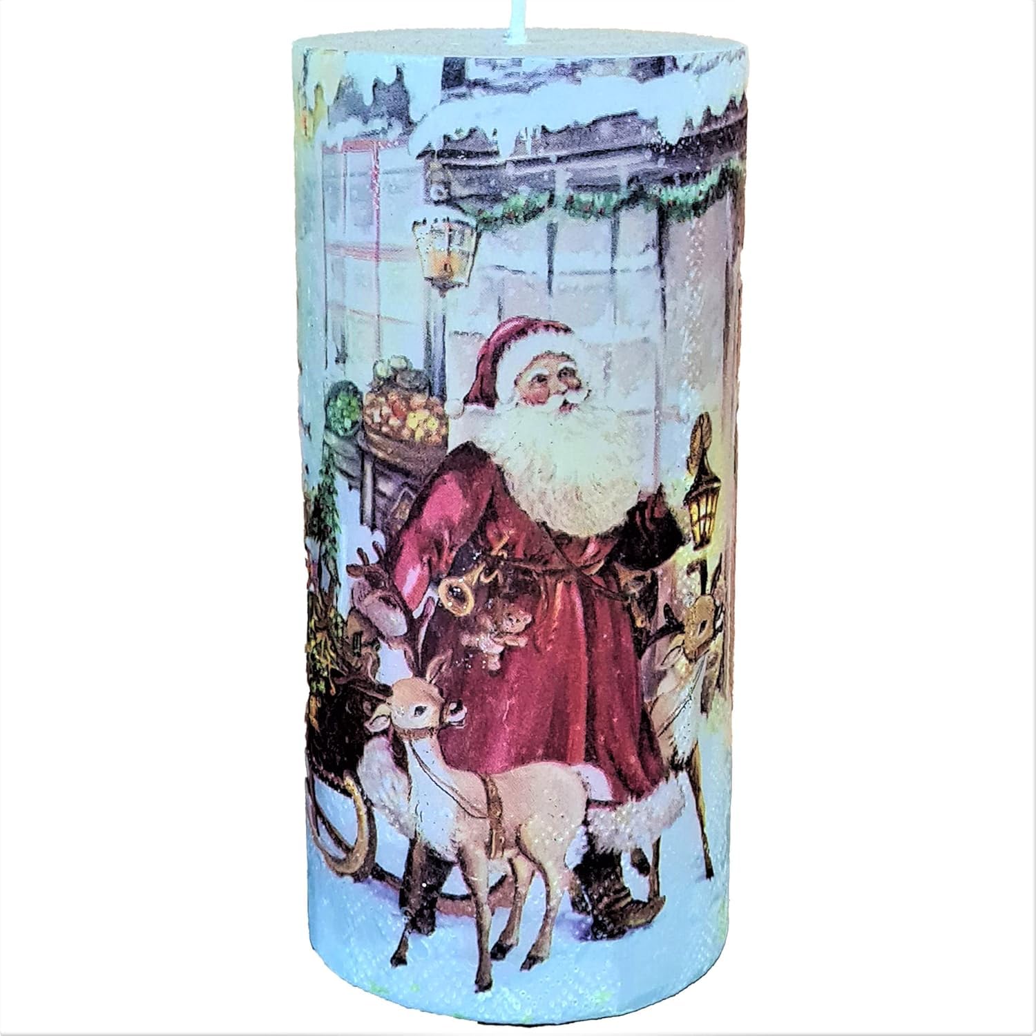Christmas Candle - Decorative/Designer Candle, Packed in Gift wrap, for Home Decor and Gifting, Non Scented, Large Size, Weight 625 Grams, Dim: 3 inch x 6 inch (DE1060)