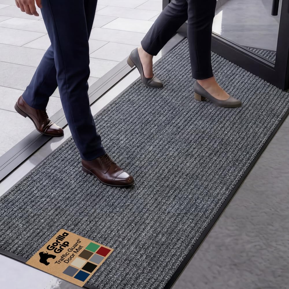 GORILLA GRIP Traffic Guard Indoor Outdoor Heavy Duty Door Mat, 59x24 Gray