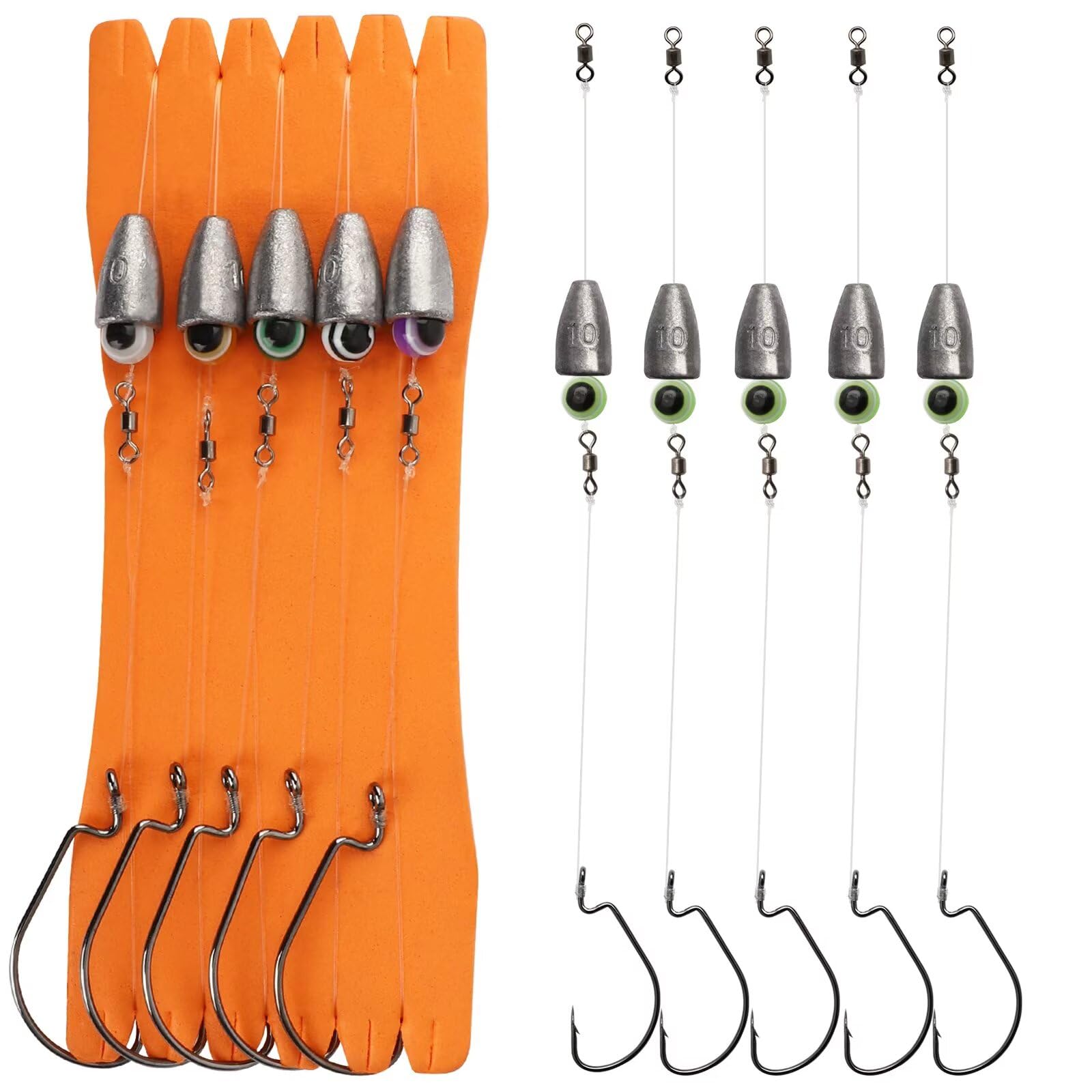 Dovesun 10/5PCS Ready Tied Carolina Rig Kit for Bass Fishing Catfish Rig Catfish Hook Kit with Bass Hooks, Swivel, Fluorocarbon Line, Weights