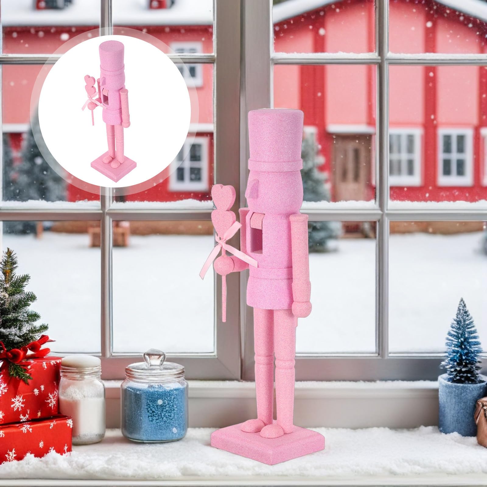 SEWACC Cascanueces de San Valentín de Madera Rosa, Figura de 36 Cm
