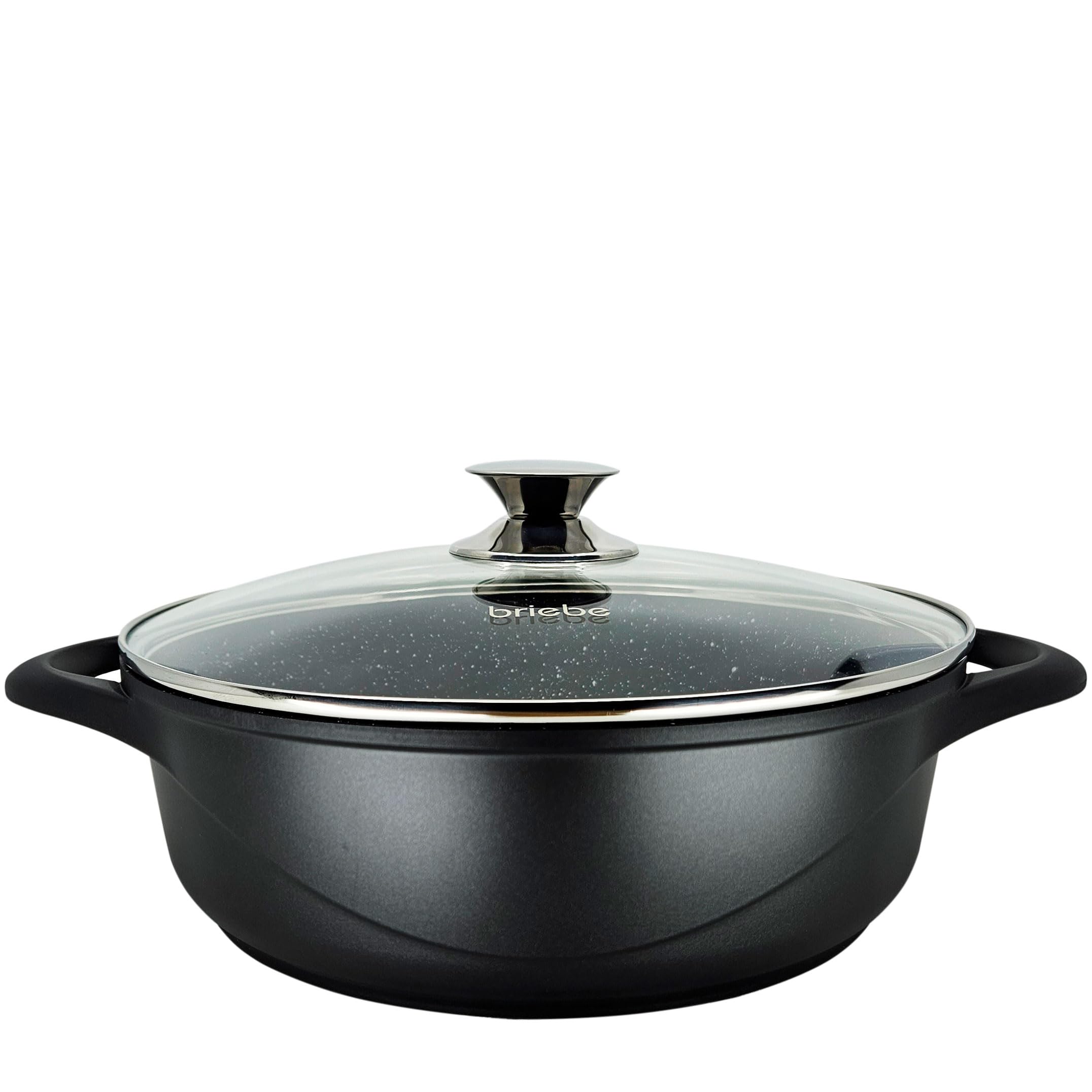 briebe Set Pentole Induzione Batteria 8 Pezzi, 4 Casseruola, Alluminio Pressofuso, Antiaderente ILAG GRANITEC senza PFOA, Coperchi in Vetro, Guanti in Silicone, Vetroceramica, Gas, Forno, MGK-17