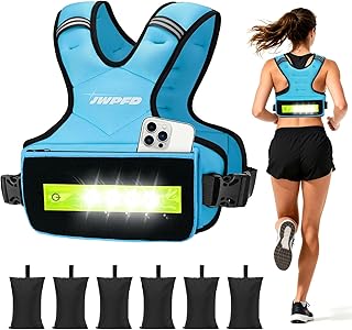 Adjustable Weighted Vest for Women Men, 6-15 Lbs/12-18 Lbs Rucking Vest with LED Light Strips, Weight Vest with 6 Ironsand Weights, and Zipper Pocket for Strength Training, Walking, Running