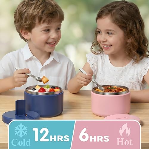 Vista 6 de 12oz Kids Soup Thermo for Hot Food Insulated Vacuum Food Jar with Buckle Lid, Stainless Steel Wide Mouth Leak Proof Lunch Container for School