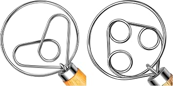 TEEVEA Danish Dough Whisk Dutch Wooden Bread Mixer with Stainless Steel Hook Sourdough Baking Hand Tool
