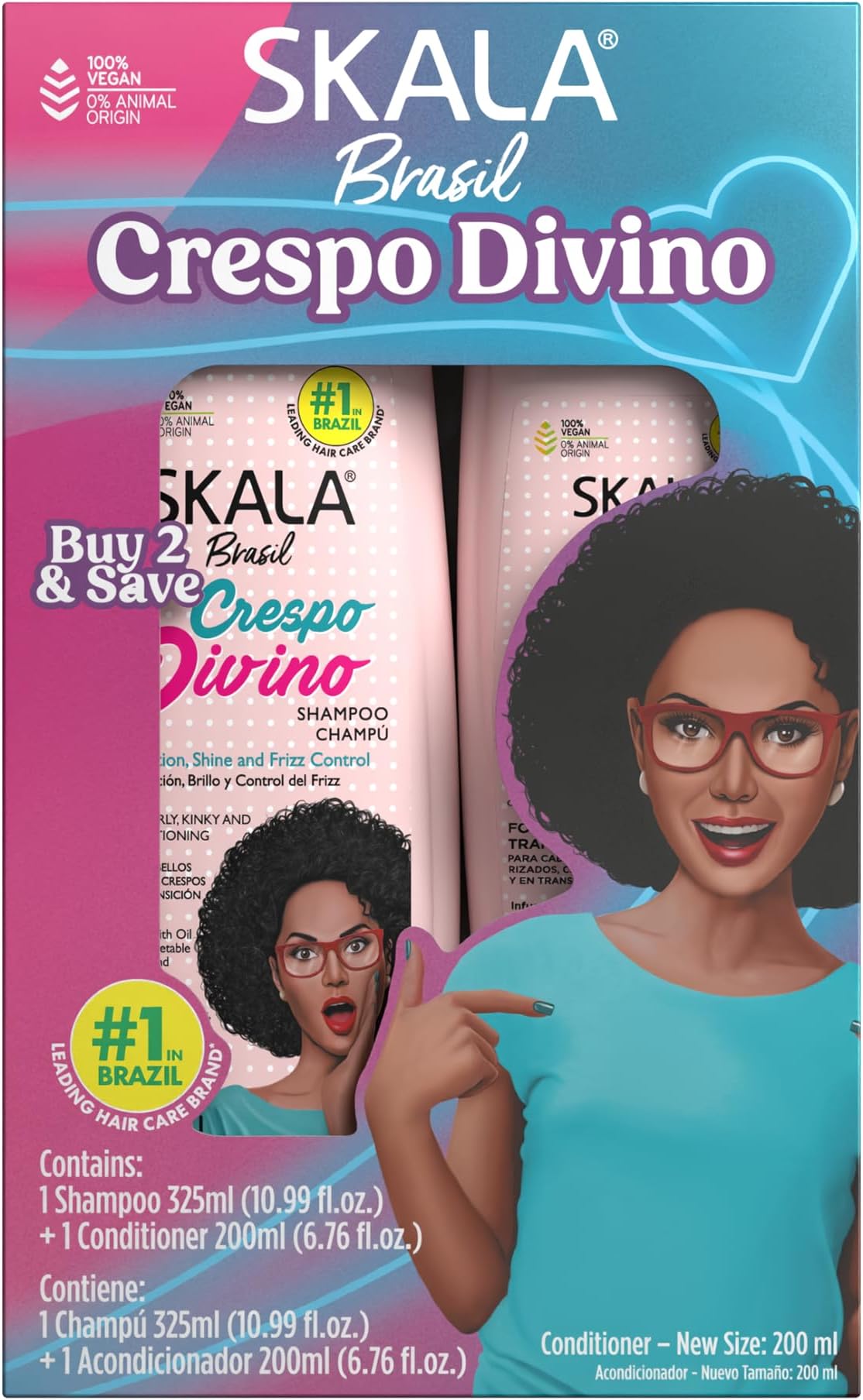 Kit Shampoo & Conditioner Crespo Divino Hydrating Shine and Frizz Control for Curly Kinky and Transitioning Hair, 10.9 fl oz Each