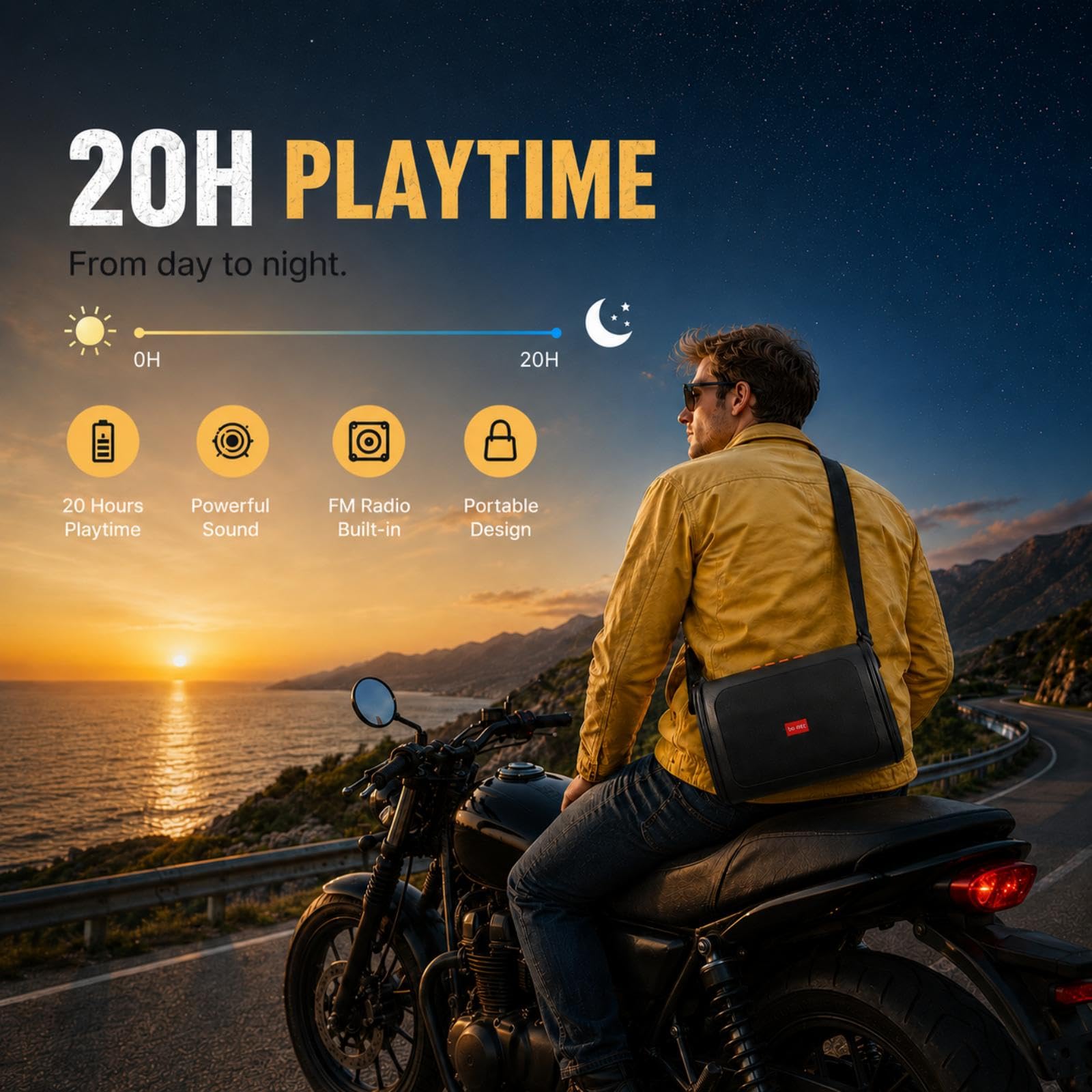 Altoparlante, grande boombox Bluetooth portatile con batteria ricaricabile, con funzione solare e radio, fino a 20 ore di autonomia, USB-C, ingresso AUX integrato, nero
