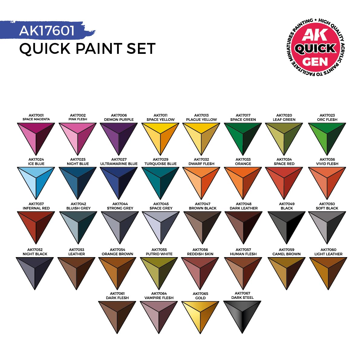 AK QUICK GEN SET AK17601 QUICK PAINT SET 36 COLORS (36x18ml + 2x brushes)