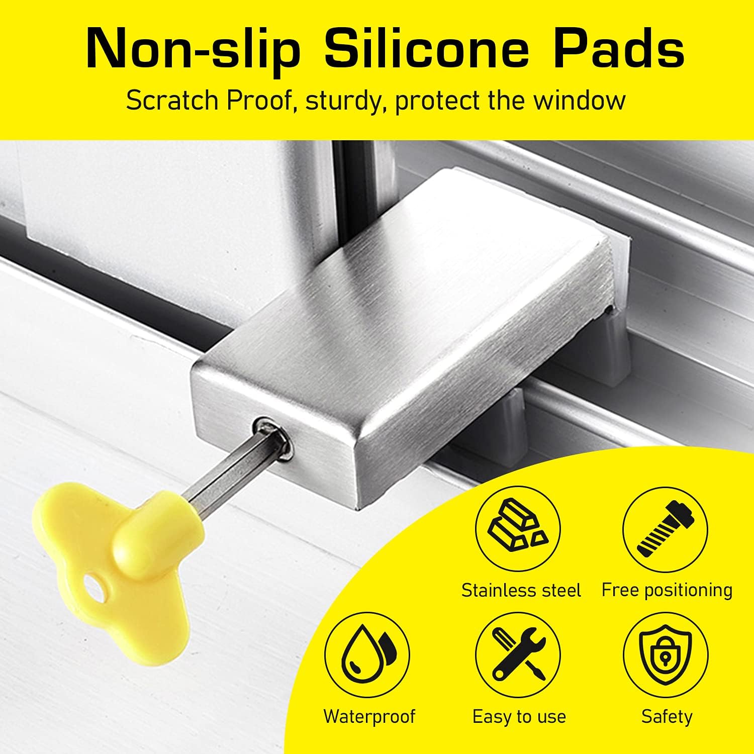 2 Pack Sliding Window Security Locks with Keys, Aluminum Alloy Window Wedge Safety Lock, Windows Guard Stopper, Anti Theft Children Door Frame Stop Bars for Home and Office Child Safety
