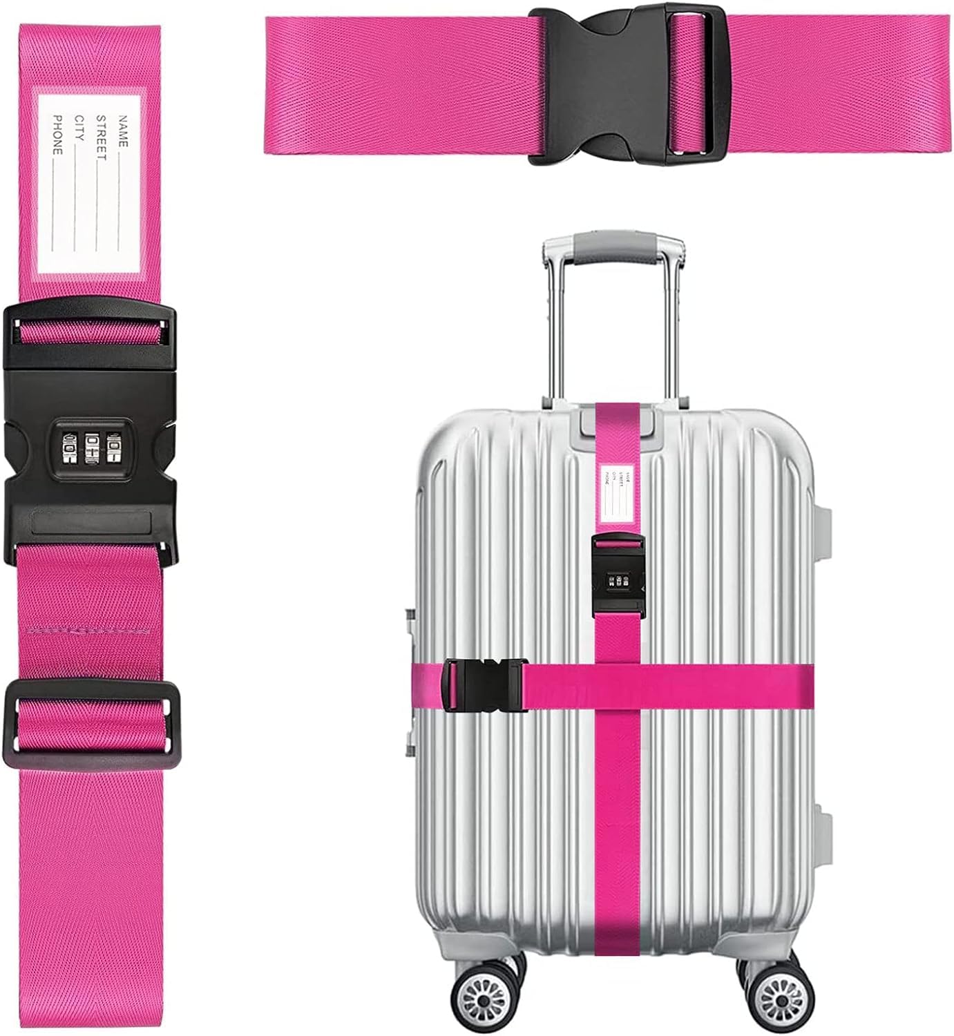 Cinghie Per Valigie Con Lucchetto TSA - 2 Cinghie Regolabili + 2 Etichette, Sicurezza Viaggi, Multicolore - Foto 6