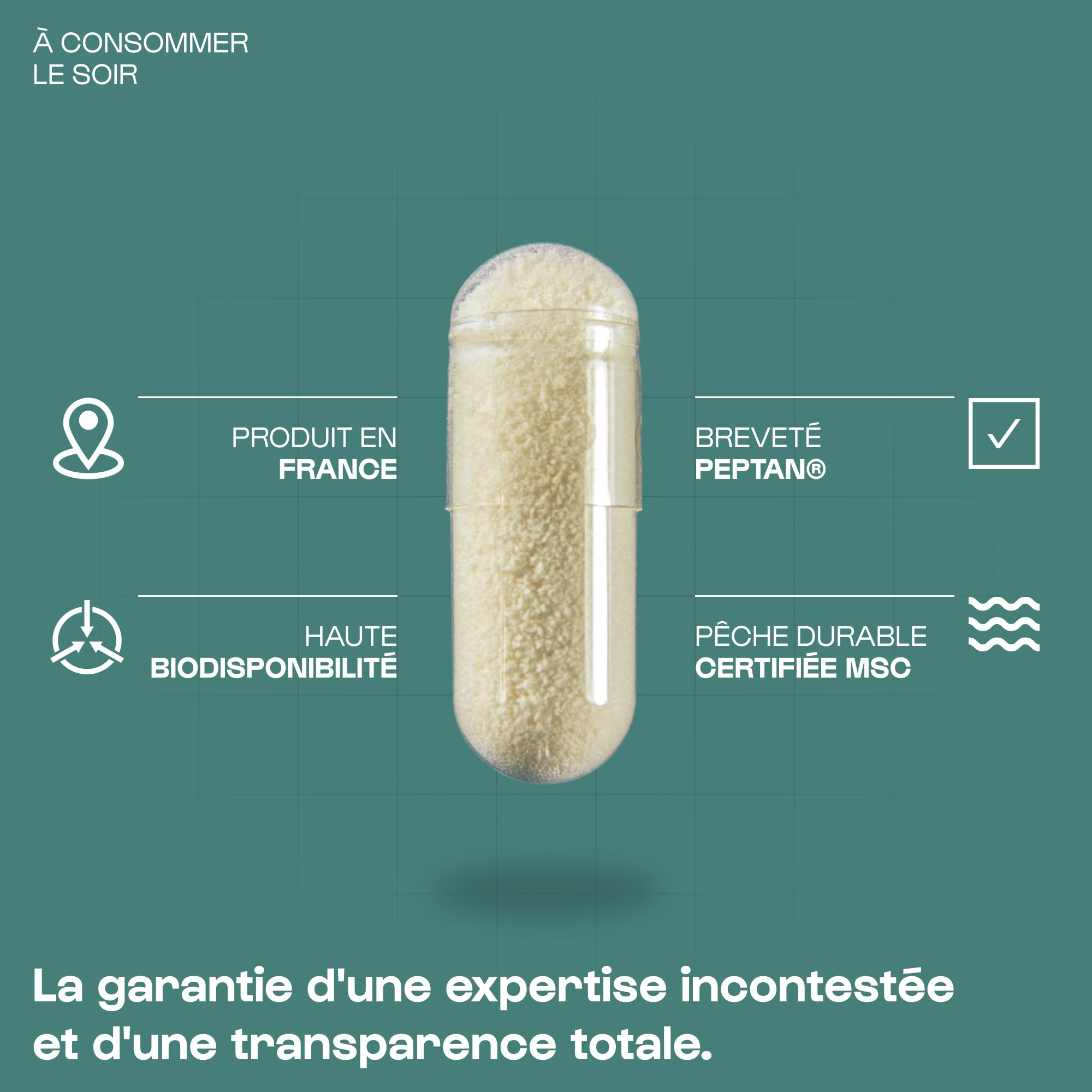 Collagène Marin Peptide Peptan Type 1-120 Gélules - Collagène hydrolysé - Contribue à la santé des cheveux, articulations, os - Favorise la jeunesse de la peau | Nutrielement By Nutrimuscle