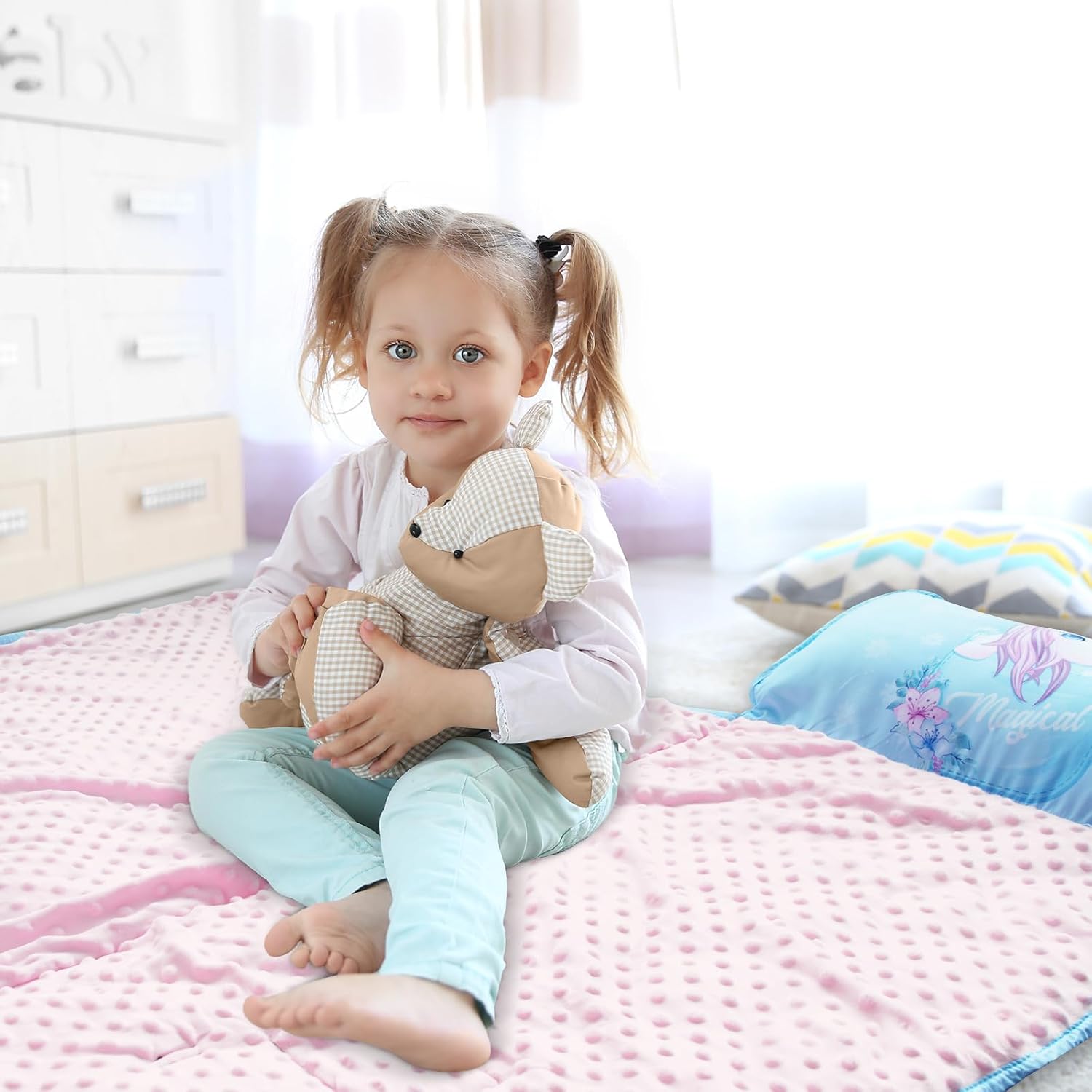 Toddler Nap Mat with Pillow and Minky Blanket，Rollup Design Kids Sleeping Mats for Preschool,Ultra Soft Slumber Bags for Daycare