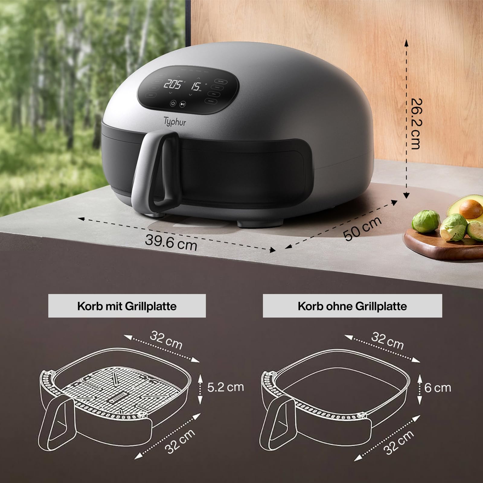Typhur Dome 2 Heißluftfritteuse 5,3 L, 360° Doppelheizung, 30% Schneller | 15-in-1 Multifunktion Airfryer, Selbstreinigung, Keramikkorb für Pommes, Pizza, Hähnchen, Steak, Gemüse, Backen und Aufwärmen