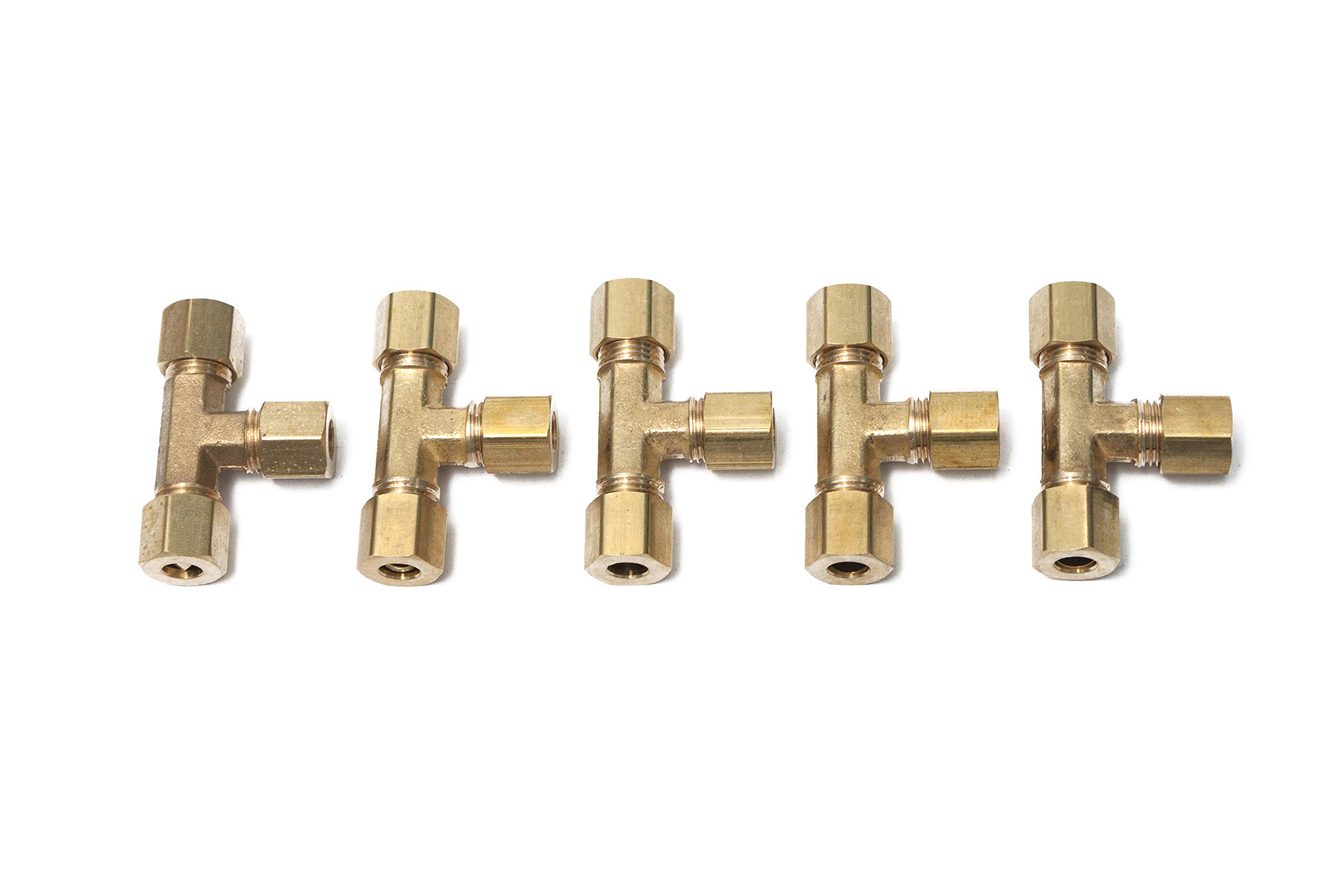 LTWFITTING 1/4-Inch OD Compression Tee,Brass Compression Fitting (Pack of 5)