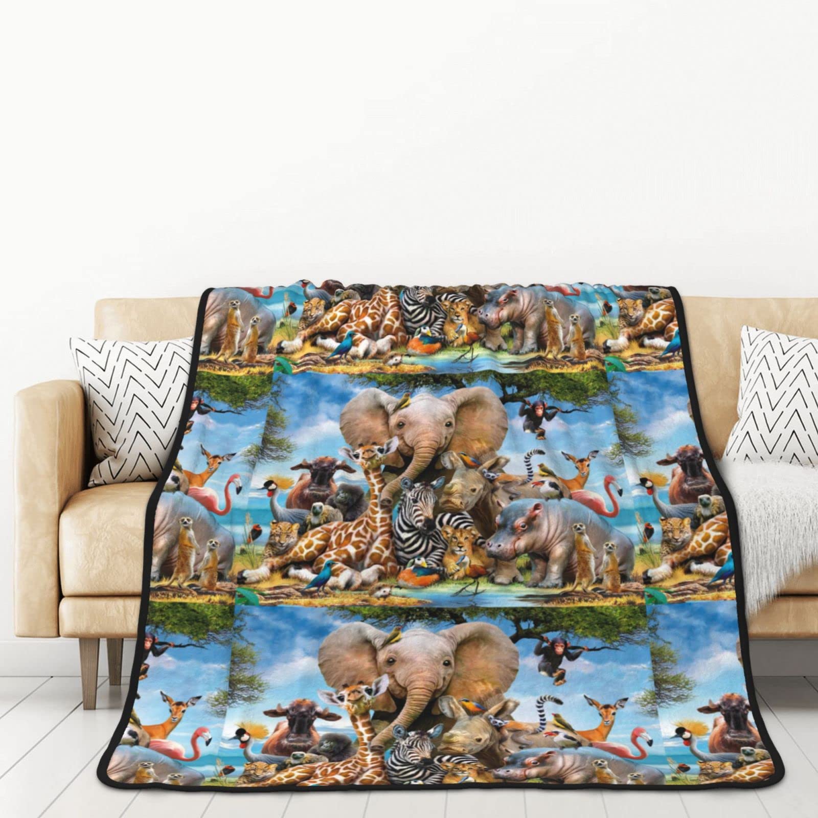 Couverture flanelle super douce 152x203cm plaid safari microfibre