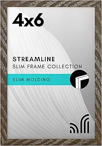 Americanflat 4x6 Picture Frame with Shatter-Resistant Glass - Streamline Collection - Thin Border Photo Frame for Tabletop and Wall - Hanging Hardware and Easel Stand Included - Distressed Brown