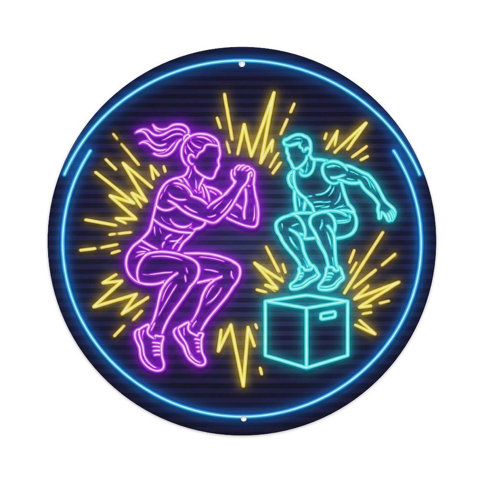 Vintage Faux Neon Gym Retro Bodybuilding Explosive Metal Tin Sign