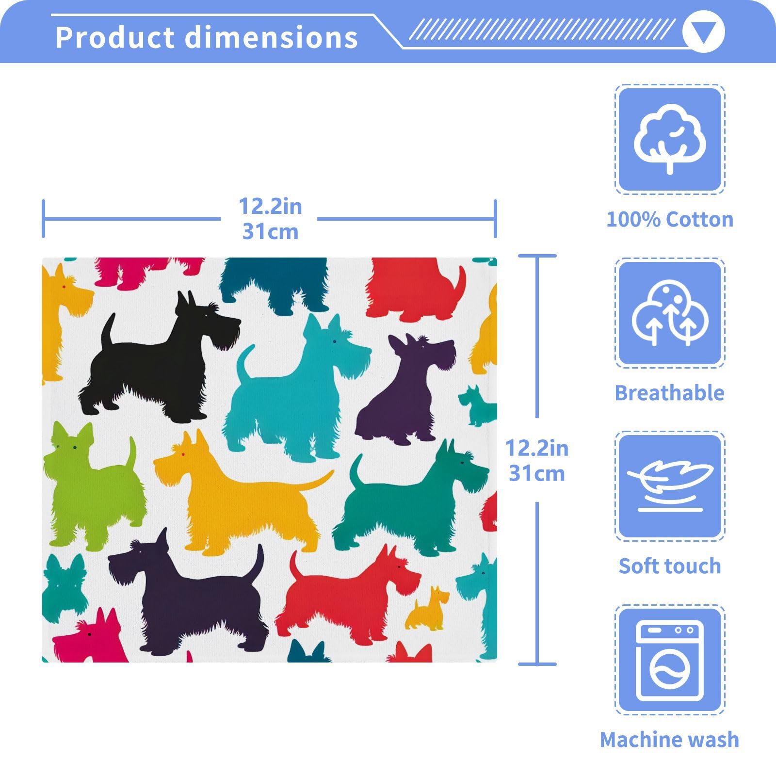 YANENDIE Color Dogs Cartoon Washcloths Towels, Highly Absorbent and Soft Cotton Face Cloths, 2 Pack Quick Dry Wash Cloths - 12 X 12 Inches