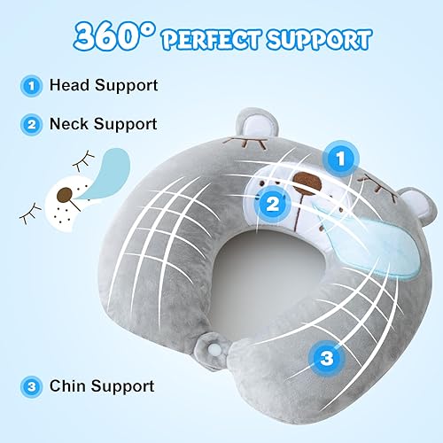 Miniatura 2 de Cirorld Almohada de Viaje para Niños y Adultos, Linda Almohada para el Cuello para Viajar, Almohada de Avión de Espuma Viscoelástica con Antifaz,