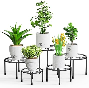 Black Metal Plant Stand Rustproof Flower Shelf Indoor and Outdoor, Durable Pot Stands for Living Room, Balcony, Patio, Garden, Office, Home - Straight