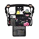 TOPDesign Universal Baby Stroller Organizer, Stroller Caddy with Detachable Mesh Bag & Heightened Insulated Cup Holders & Non-Slip Secure Hooks Accessories, Fits Most Strollers (Peony)