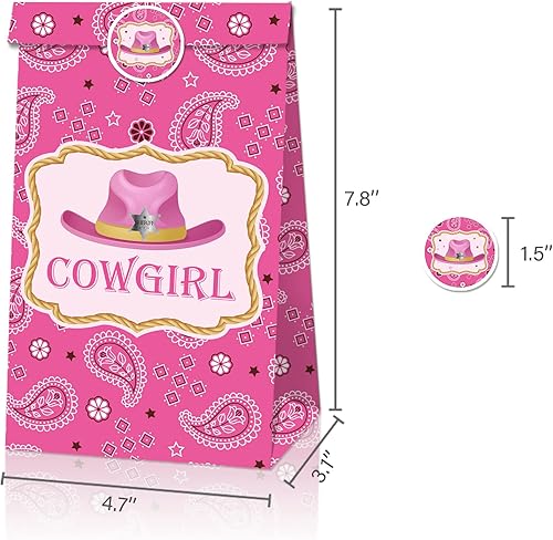 Miniatura 7 de NA - 12 bolsas de regalo para fiesta de vaquera, bolsas de regalo de vaquera occidental con calcomanías para fiesta temática de vaquera occidental,