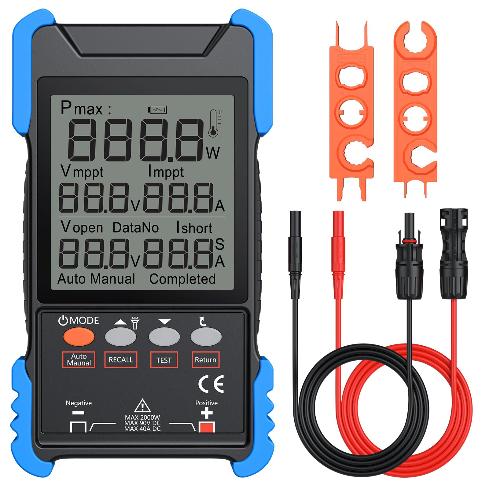 Probador de Panel Solar de 2000 W con MPPT, Medición Pmax/Voc/Isc | Multímetro Fotovoltaico Digital Recargable con Pantalla LCD, Medidor Solar para Pruebas y Mantenimiento de Paneles Solares