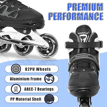 MammyGol Adult Inline Skates for Men Women, Blades Roller with Carbon Steel Bearings, TPR Brake, 3D Mesh, EVA Lining, PVC Upper | Adjustable Size Better Fit for Beginner Skating