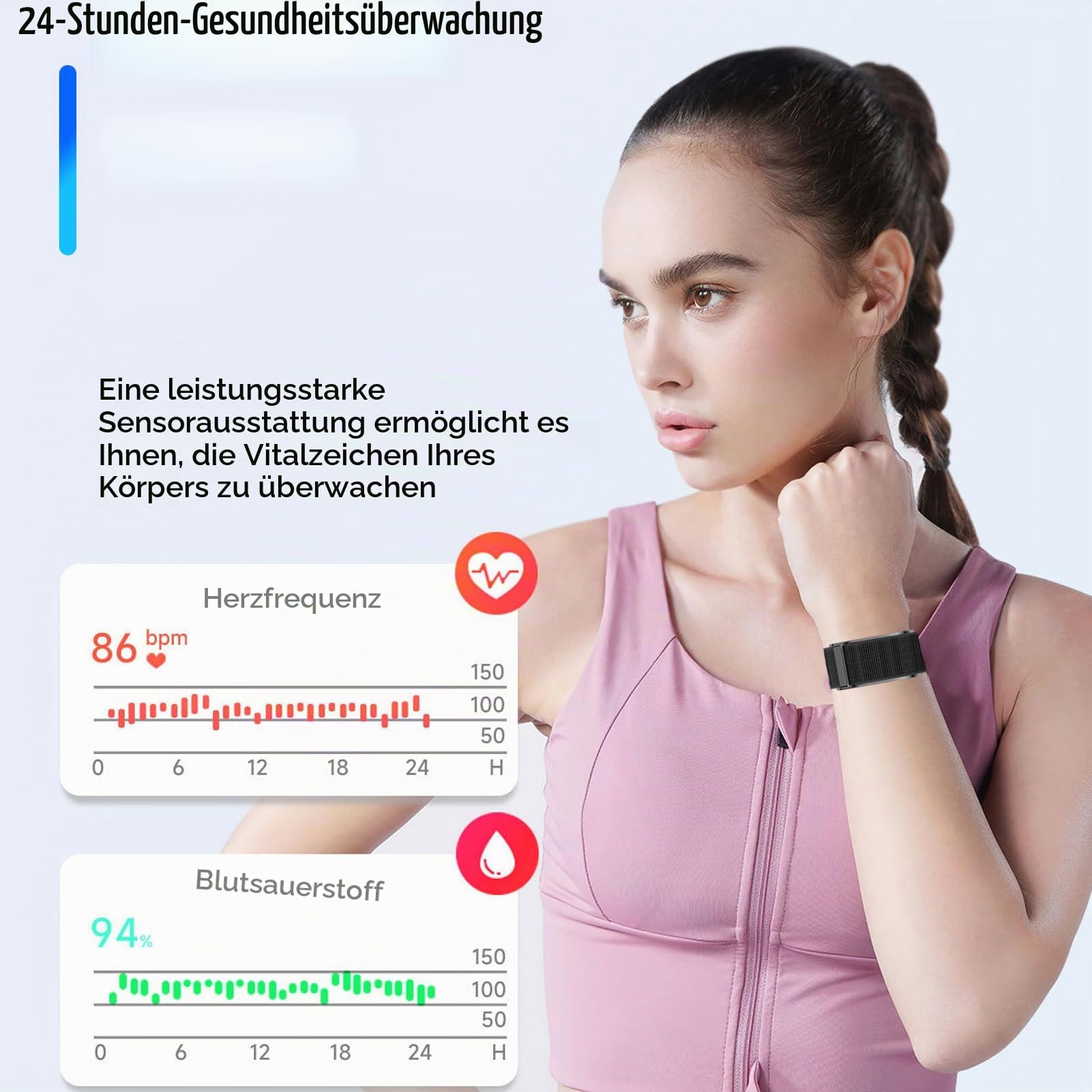 Denash Smart Health Wristband, Magnetisches Wearable Sport Fitness Tracker, Smart Armband mit Überwachung von Herzfrequenz, Schlaf, Blutsauerstoff, Mehr Als 120+ Sportmodi für Damen Herrn (Schwarz)