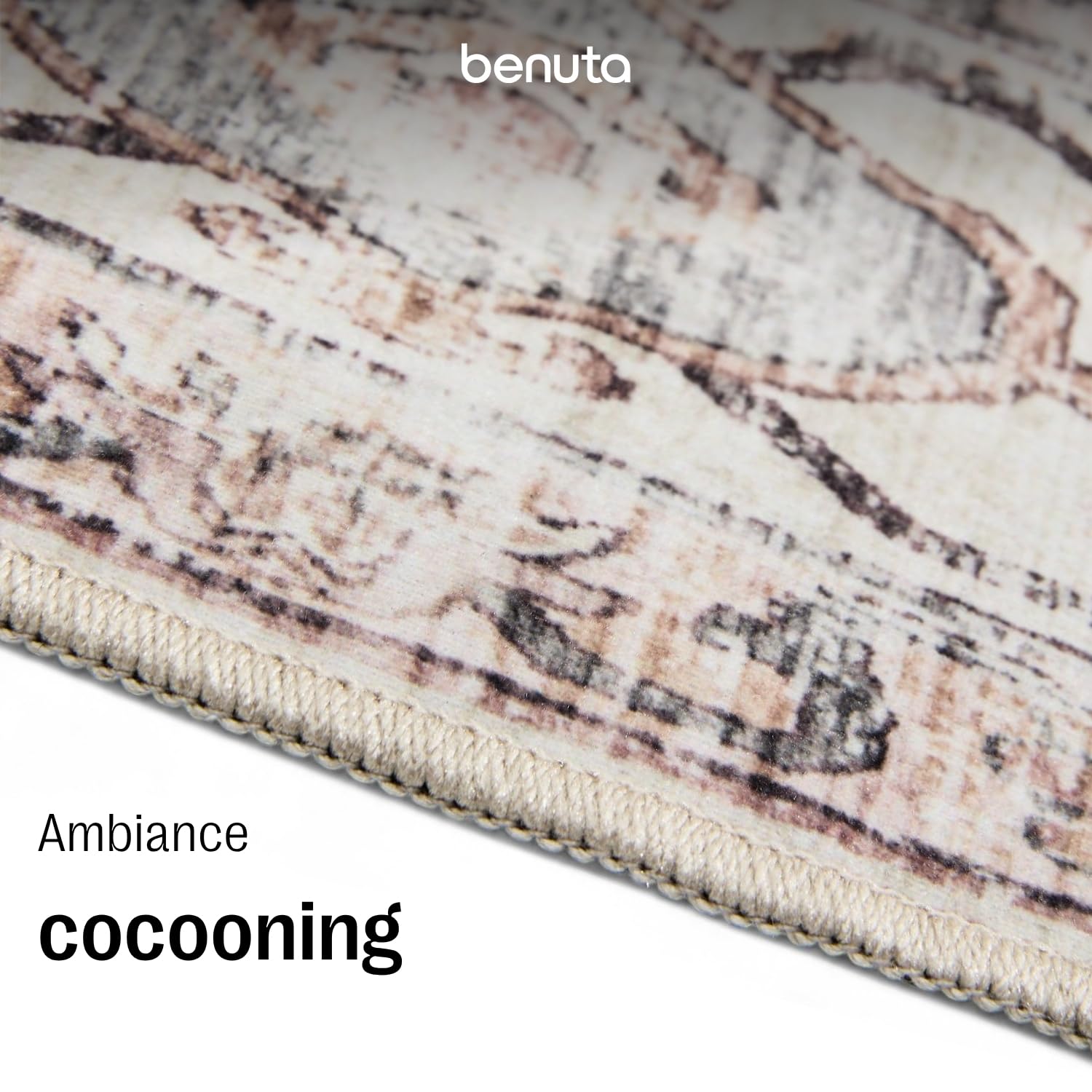 benuta Basic Tapis Salon George - Crème/Taupe 160 cm Rond - Rond Lavable - Vintage, Élégant, Rétro pour Chambre, Couloir, Salle à Manger
