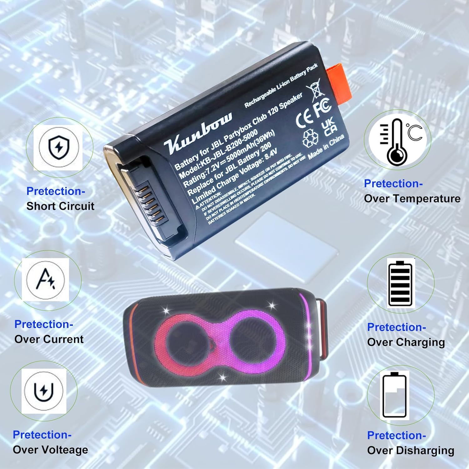 5000mAh Replacement Battery for JBL Battery 200, Compatible with JBL PartyBox Club 120 Portable Speaker. - Image 8