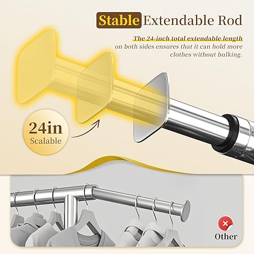 Miniatura 5 de Raybee Perchero resistente de 75 pulgadas extra ancho, 450 libras con 4 ganchos, ruedas bloqueables, perchero de metal para dormitorio, lavandería,