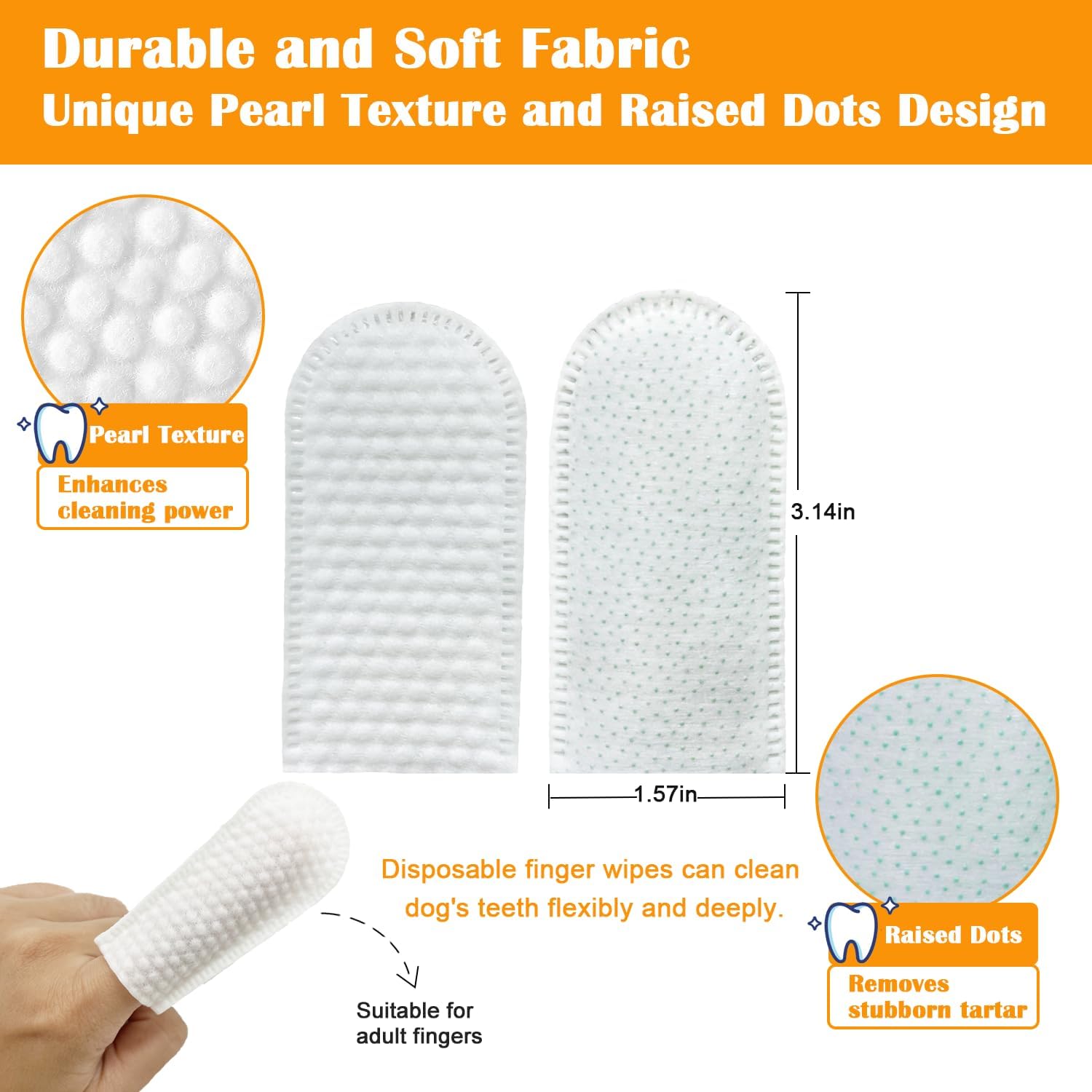 Pet Dental Finger Wipes for Dogs and Cats, Dog Teeth Cleaning Wipes, Dog Dental Care Wipes, Reduce Plaque & Tartar Buildup, Freshen Breath, Cleaner Mouth, Coconut Scent, 50Pcs