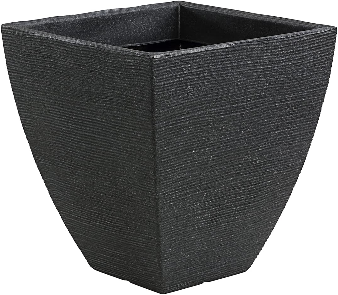 Dehner Capri Plant Pot with Corrugated Look, Approx. 40 x 42 x 40 cm, Plastic, Anthracite