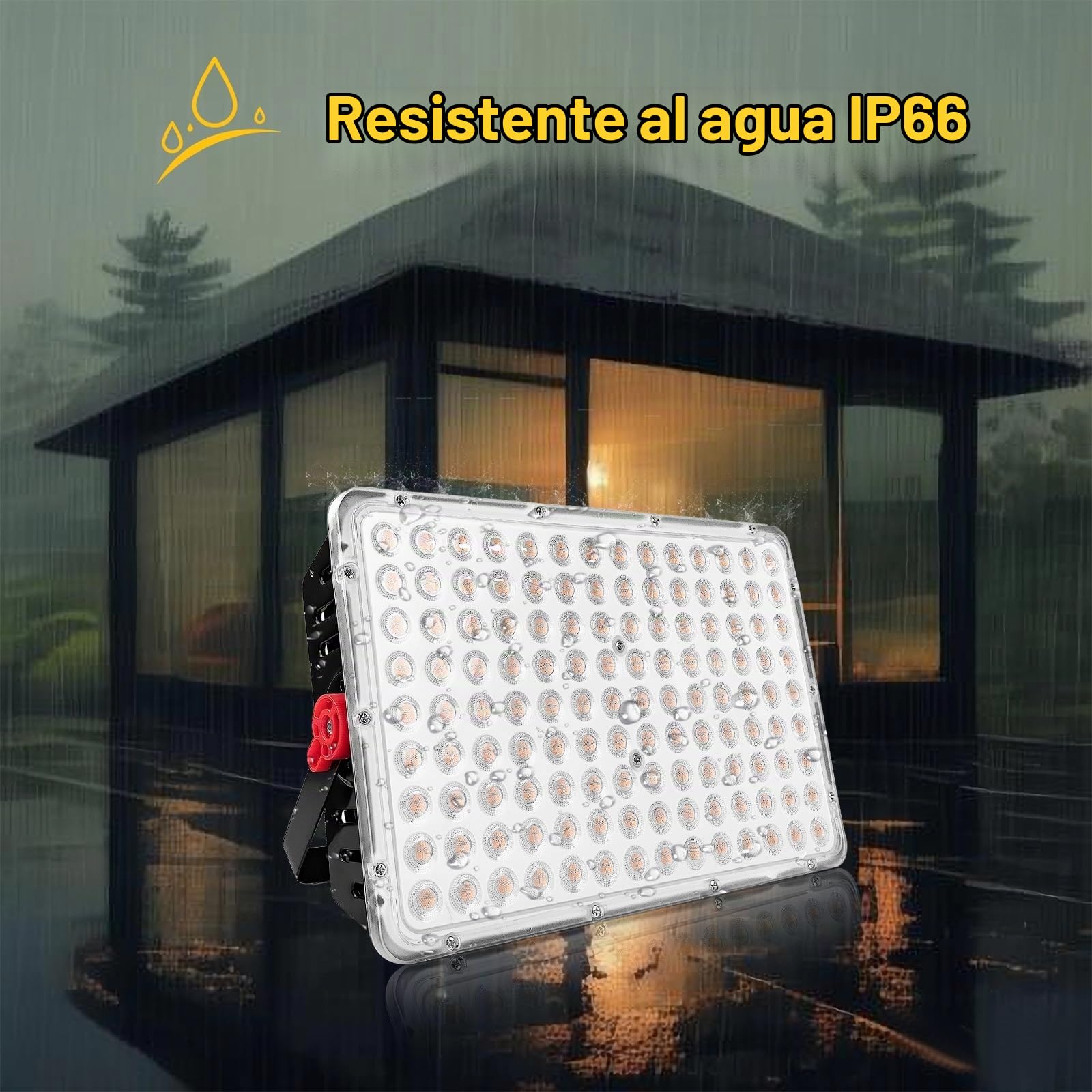 CREATESTAR Focos LED Exterior 400W, 40000LM IP66 Impermeable Proyector LED Exterior, foco exterior de Floodlight, Blanco cálido 3000K, luz de inundación para garaje almacén jardín patio