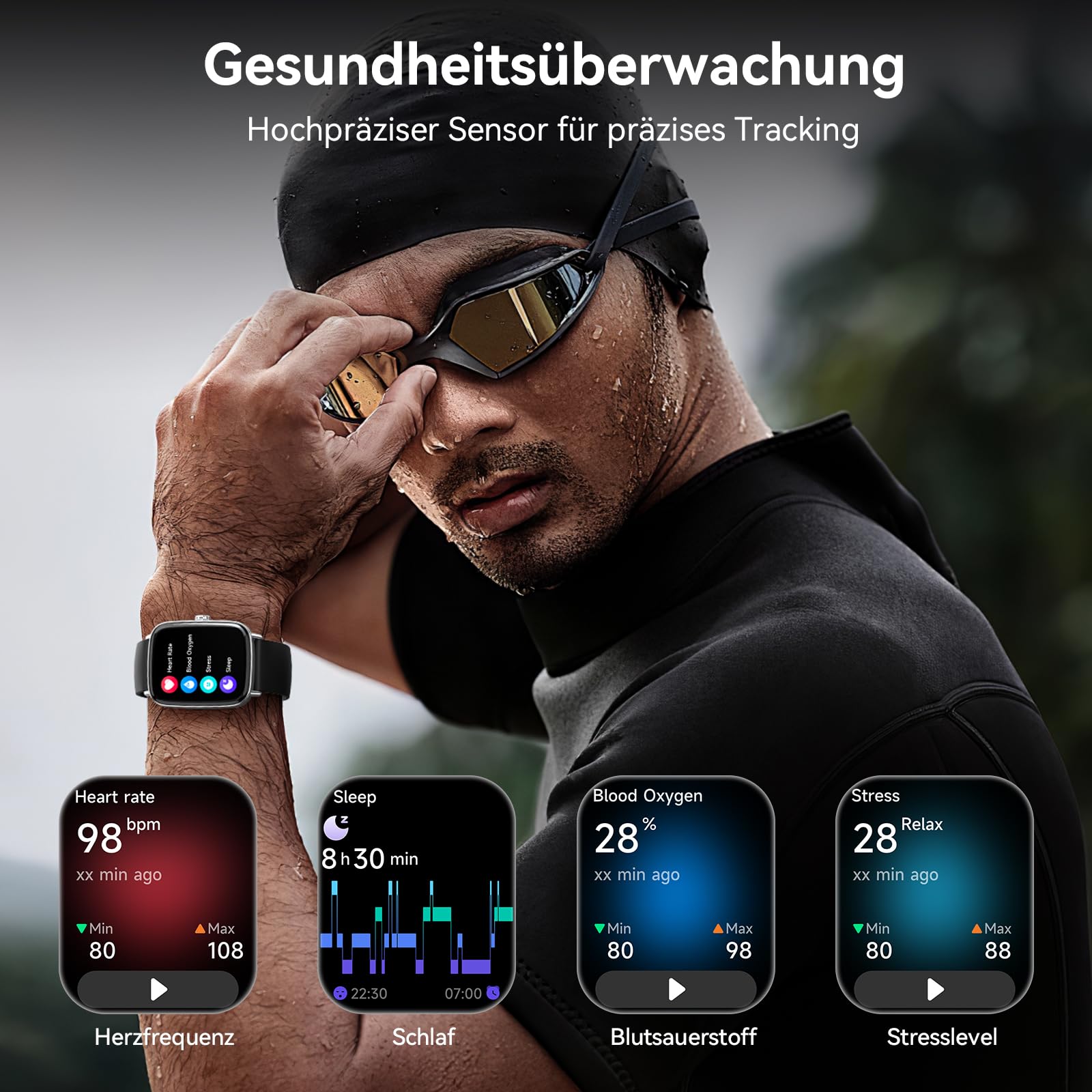 Smartwatch Herren Damen, 1.85" Smart Watch mit Telefonfunktion, Fitnessuhr mit Pulsuhr Schlafmonitor SpO2, 110 Sportmodi Fitness Tracker,IP68 Wasserdicht Schrittzähler Sportuhr für Samsung/iOS/Android