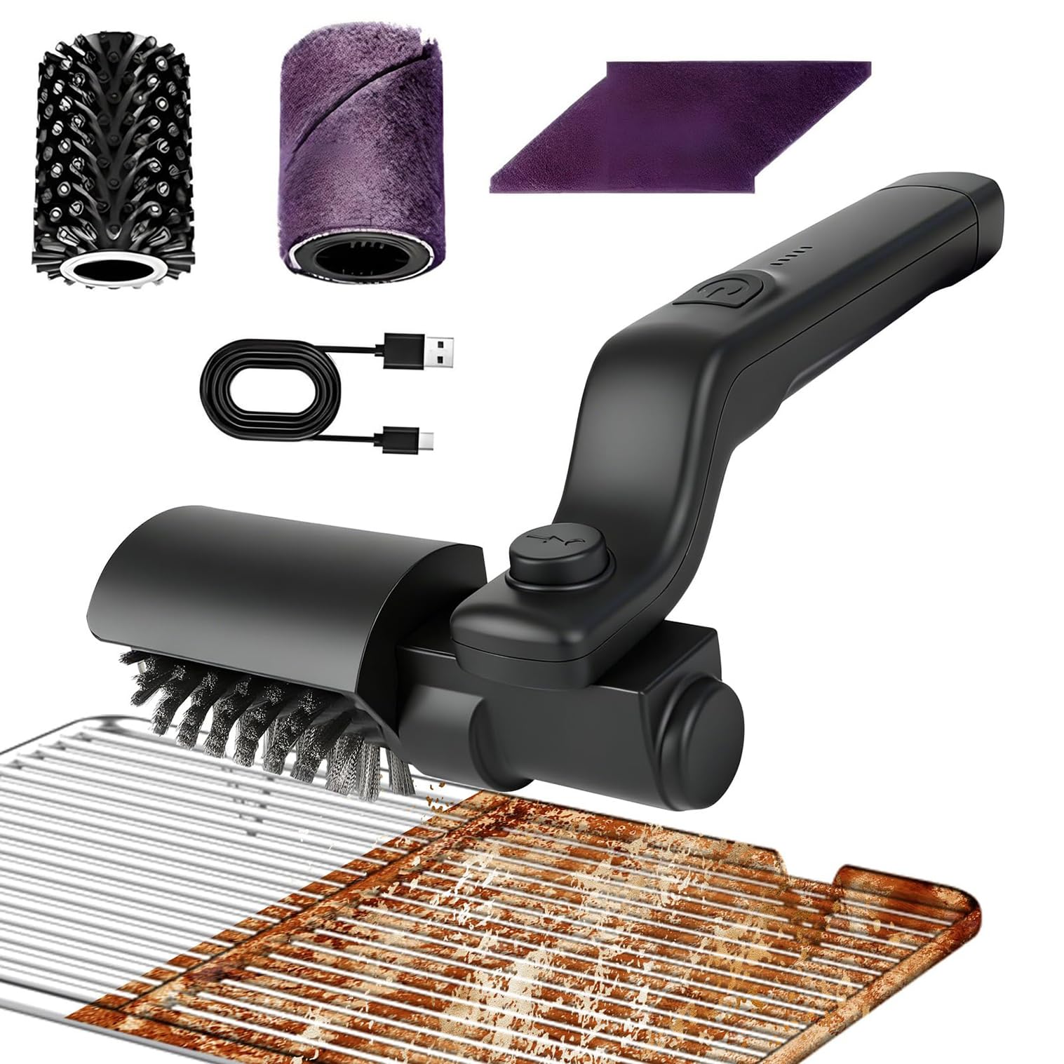 YXFAZPP 180°Adjustable Cordless BBQ Brush, 3-Speed Control Electric Grill Clean Brush, Rechargeable Stainless Steel Grill Cleaning Brush
