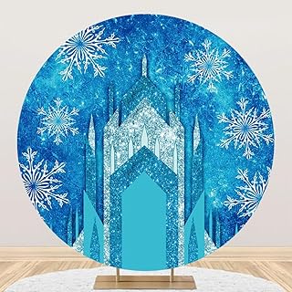 Renaiss 7.5x7.5ft Ice Freeze Castle Round Backdrop Cover Winter Wonderland Circle Photography Background Ice Snow World Snowflake Princess Girl Baby Shower Birthday Party Decor Arch Photo Booth Props