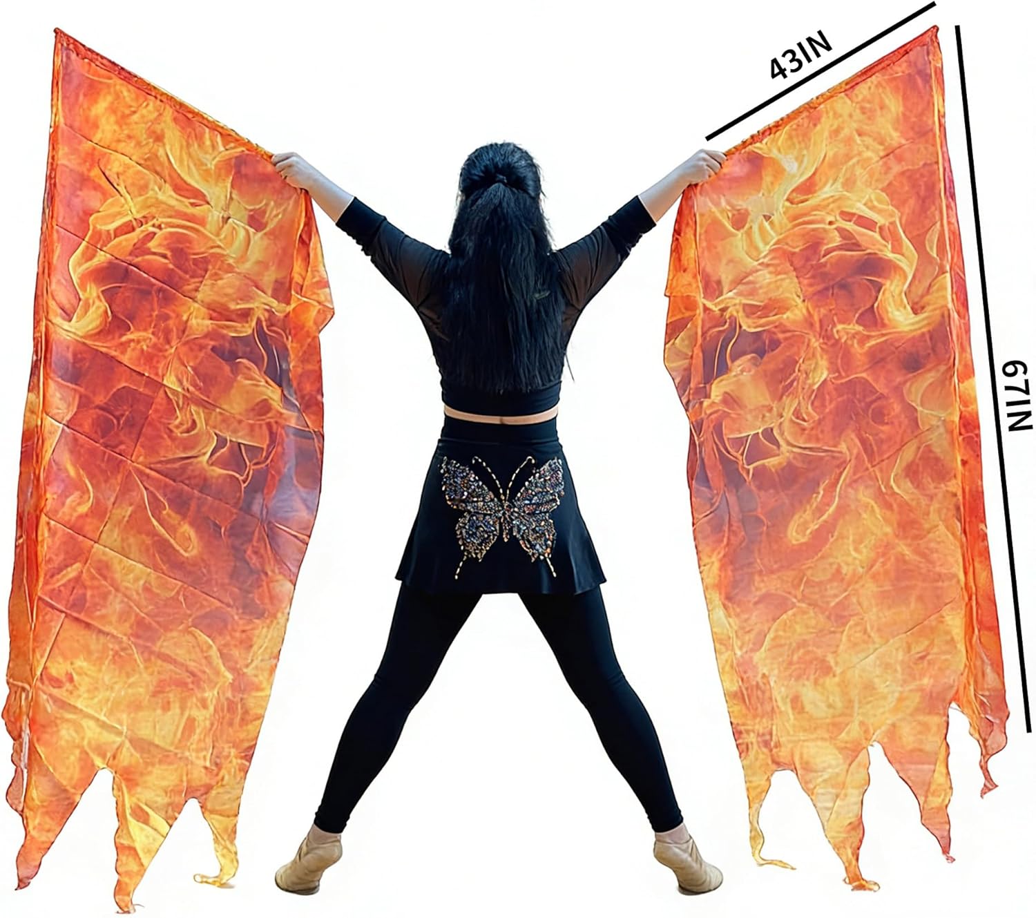 2 pcs Worship Flags for Dance Church with Scalable Rod Praise Flags for Worship Chiffon Dance Banner (Orange-Yellow-Black, 43X67 inch)