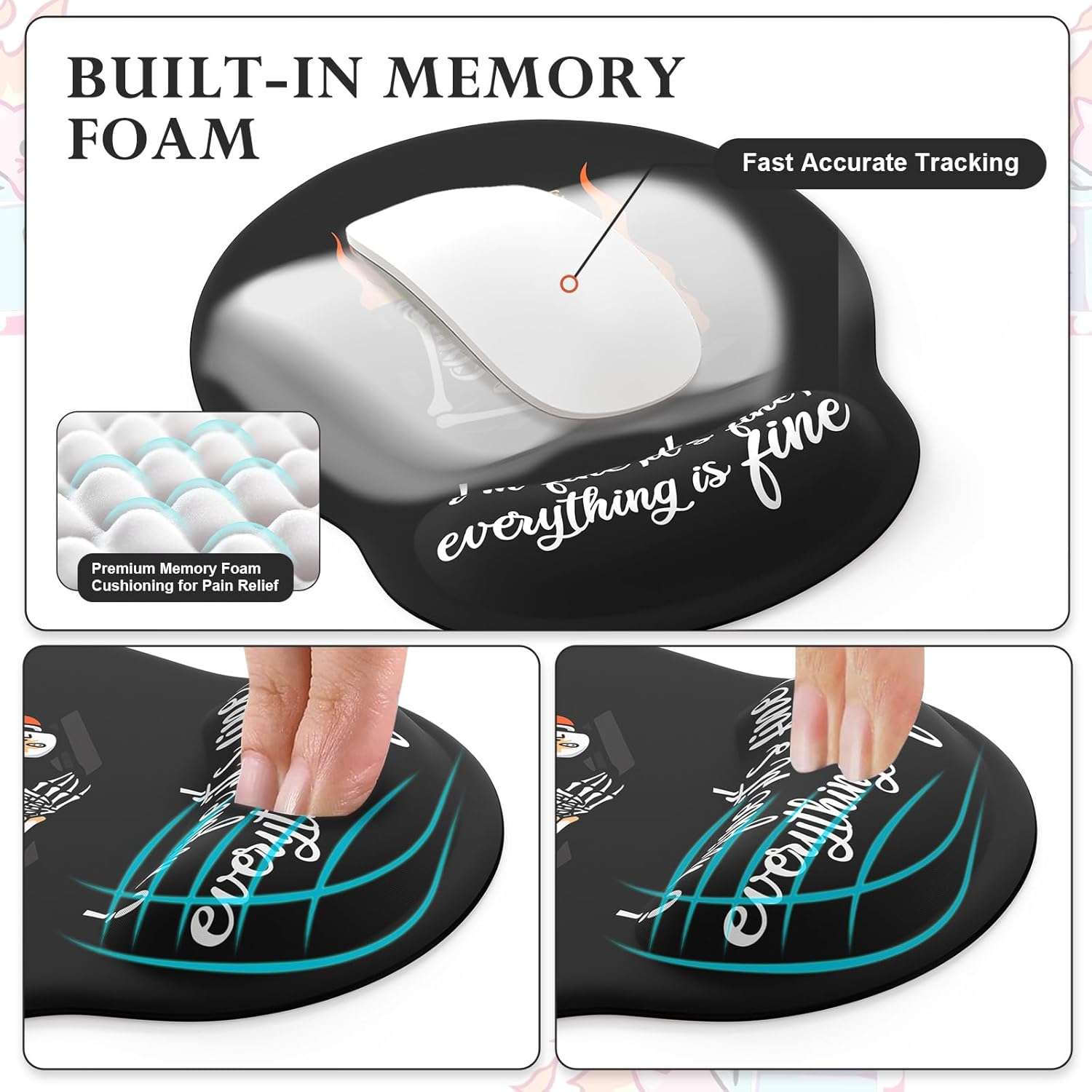 iCasso Mouse Pad Wrist Support,Ergonomic Desk Mat Set, Anime Computer Mat with Stitched Edges,Non-Slip Keyboard Wrist Pad for Desktop,Skeleton Desk Cover Protector for Office Home Dorm