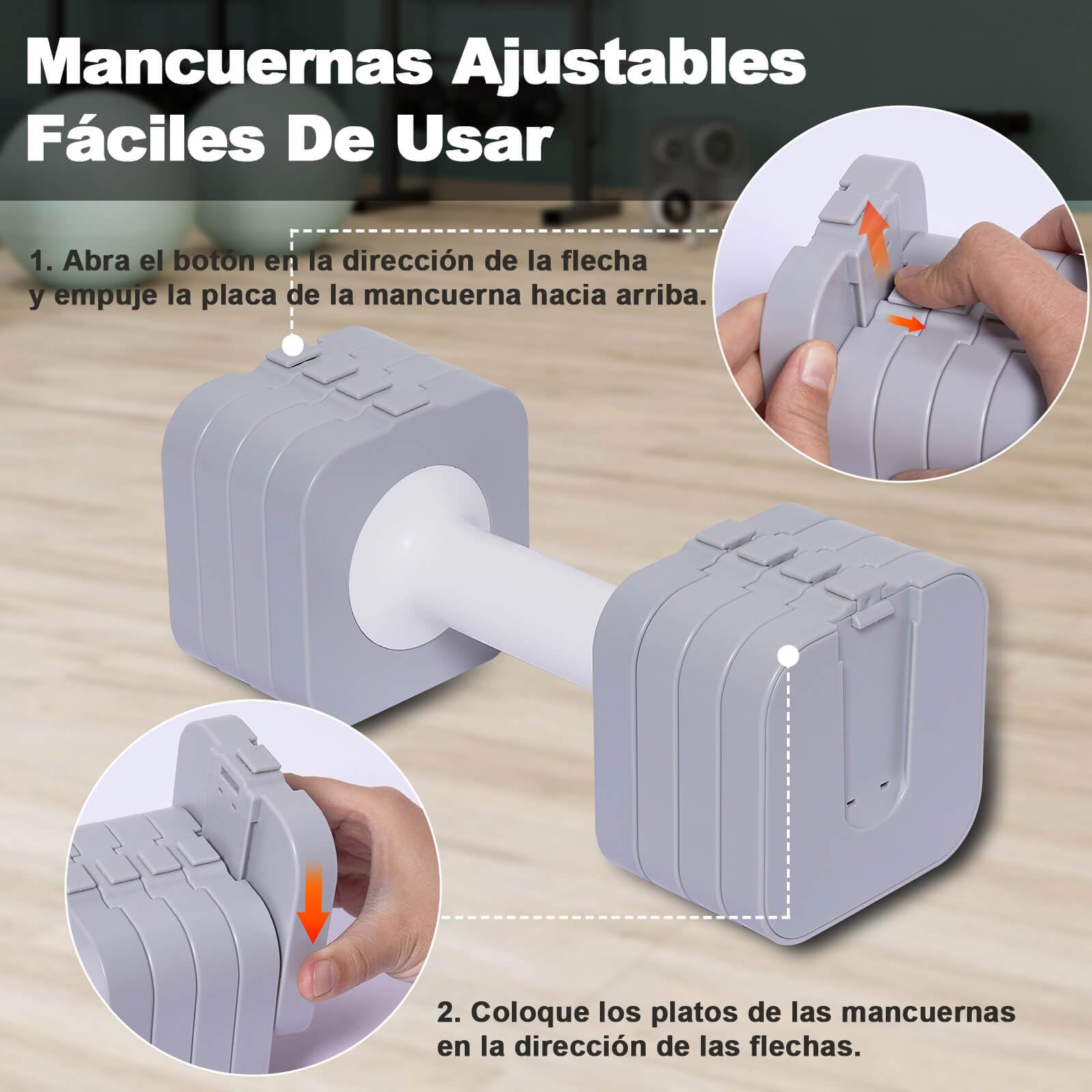 Mancuernas Ajustables, Mancuernas 10KG(2 * 5KG), Impermeable y Ahorrar Espacio, Fácil de Ajustar, Pesas y Mancuernas, Pesas Ajustables, Ideales para Entrenamiento Gimnasio en Casa