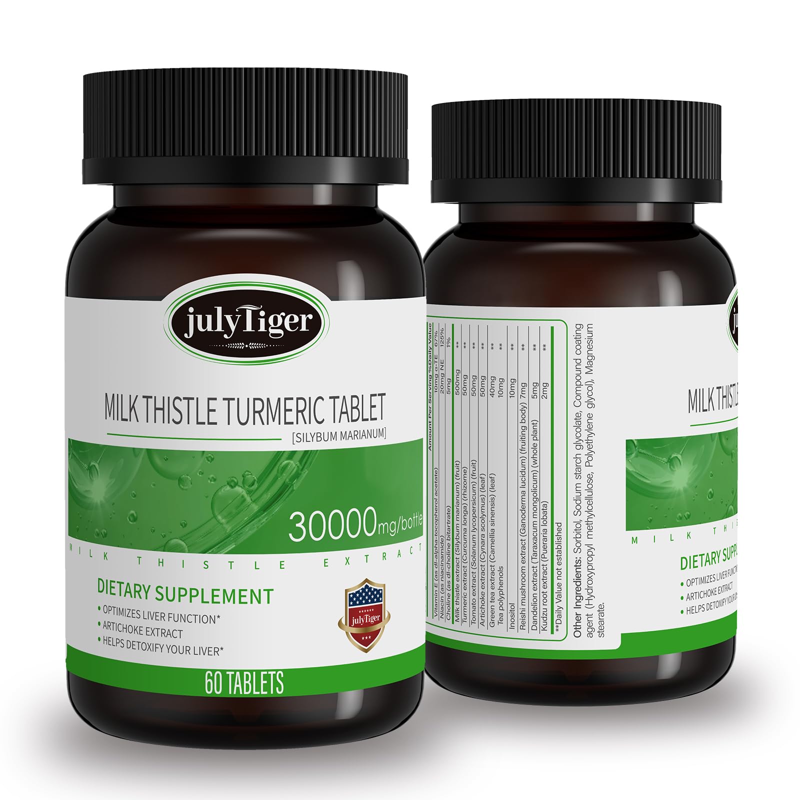 julytiegr Suplemento de Cardo-mariano com Rhizoma Curcumae Longae, extrato de alcachofra e inositol 500 mg, 60 comprimidos